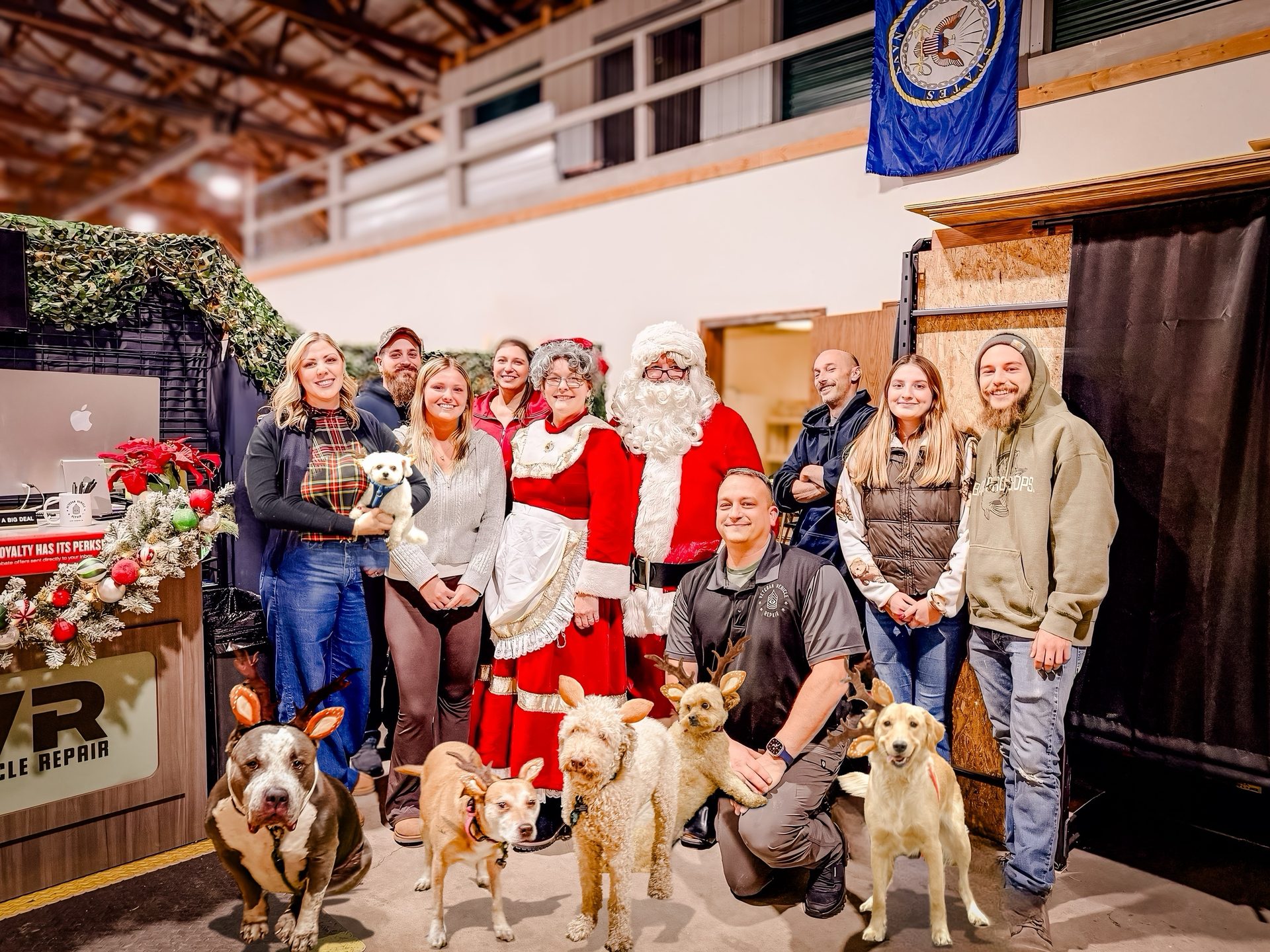 The VVR Family — Season 2 Christmas Special cast with Santa, Mrs. Claus, and the reindeer dog squad