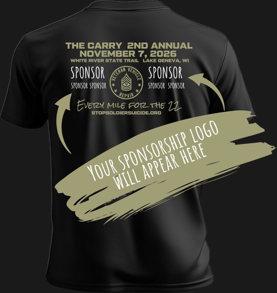 The Carry event shirt, back — the event details above the sponsor block